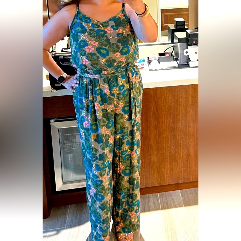 Olive green floral jumpsuit size large